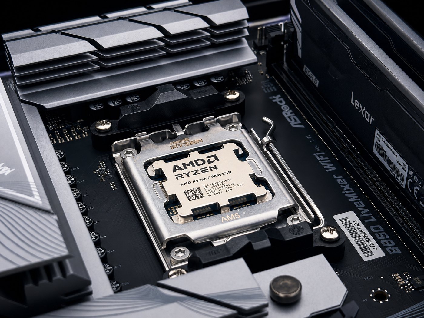 Processeur AMD Ryzen 7 9800X3D installé sur une carte mère ASRock B850 LiveMixer